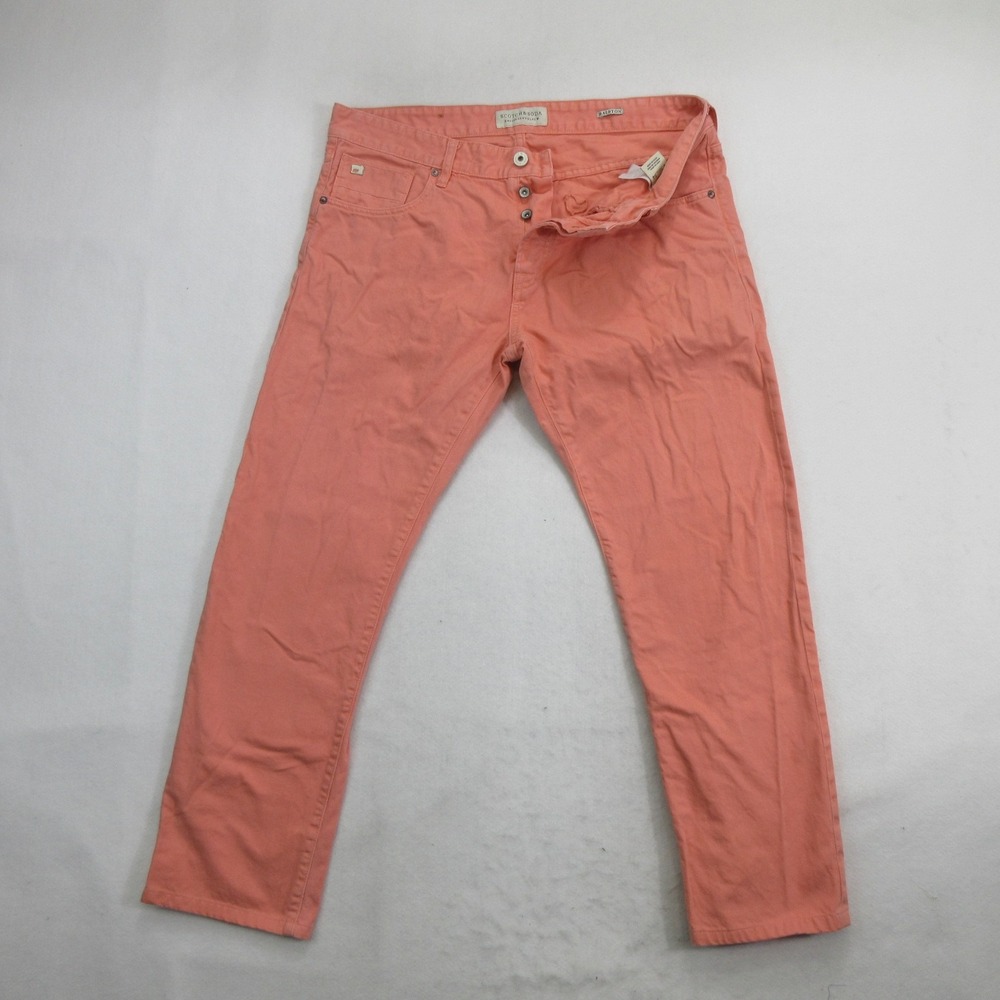 Scotch & Soda Men Jeans 36 Ralston Slim Fit Button Fly Coral Pink 100% Cotton
